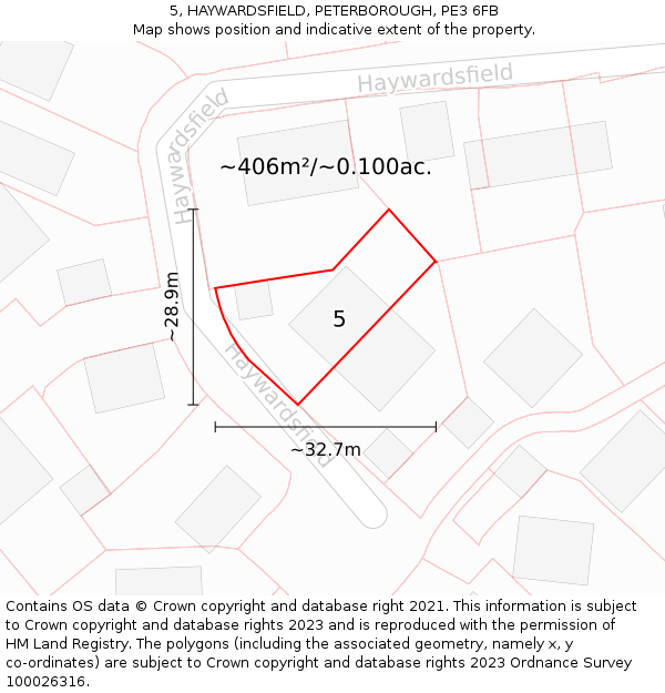5, HAYWARDSFIELD, PETERBOROUGH, PE3 6FB: Plot and title map