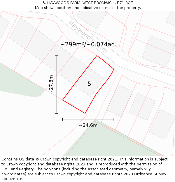 5, HAYWOODS FARM, WEST BROMWICH, B71 3QE: Plot and title map