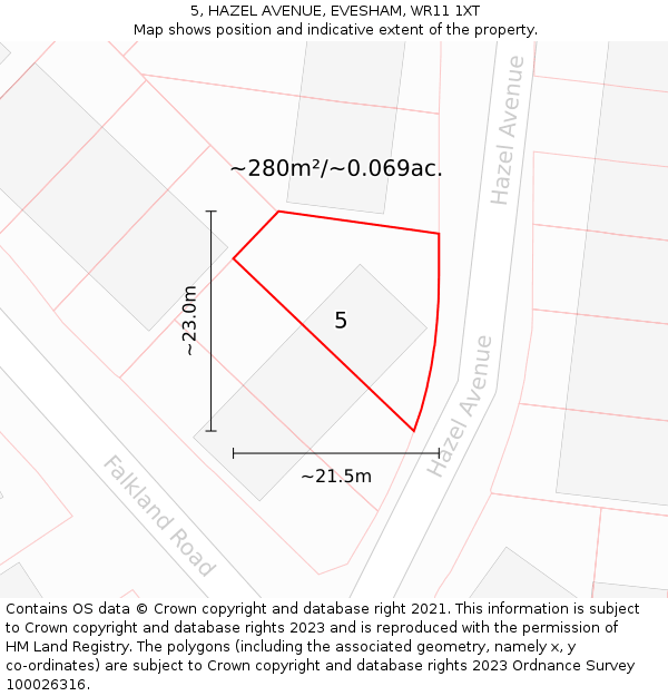 5, HAZEL AVENUE, EVESHAM, WR11 1XT: Plot and title map