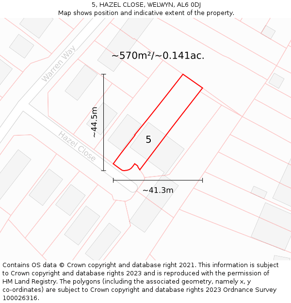 5, HAZEL CLOSE, WELWYN, AL6 0DJ: Plot and title map