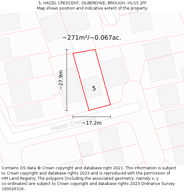 5, HAZEL CRESCENT, GILBERDYKE, BROUGH, HU15 2FF: Plot and title map