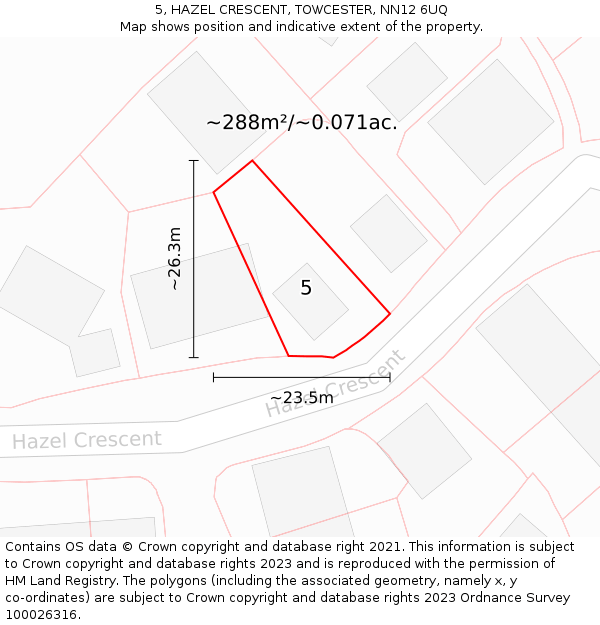 5, HAZEL CRESCENT, TOWCESTER, NN12 6UQ: Plot and title map