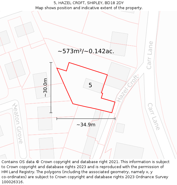 5, HAZEL CROFT, SHIPLEY, BD18 2DY: Plot and title map