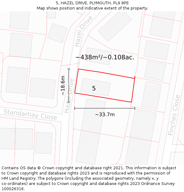5, HAZEL DRIVE, PLYMOUTH, PL9 8PE: Plot and title map