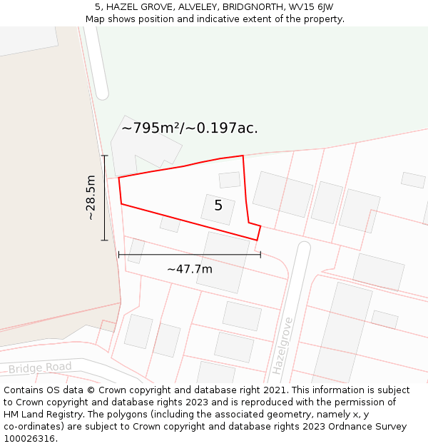 5, HAZEL GROVE, ALVELEY, BRIDGNORTH, WV15 6JW: Plot and title map
