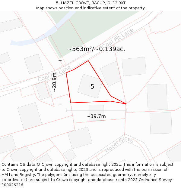 5, HAZEL GROVE, BACUP, OL13 9XT: Plot and title map