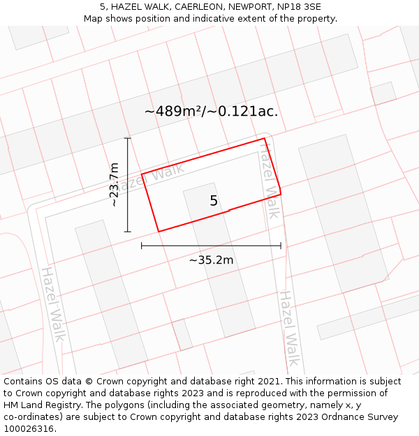 5, HAZEL WALK, CAERLEON, NEWPORT, NP18 3SE: Plot and title map