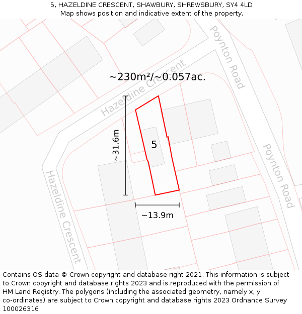5, HAZELDINE CRESCENT, SHAWBURY, SHREWSBURY, SY4 4LD: Plot and title map