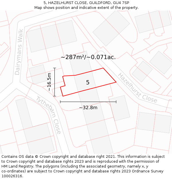 5, HAZELHURST CLOSE, GUILDFORD, GU4 7SP: Plot and title map
