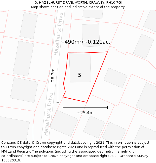 5, HAZELHURST DRIVE, WORTH, CRAWLEY, RH10 7GJ: Plot and title map