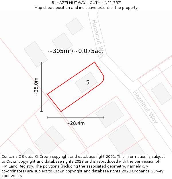 5, HAZELNUT WAY, LOUTH, LN11 7BZ: Plot and title map