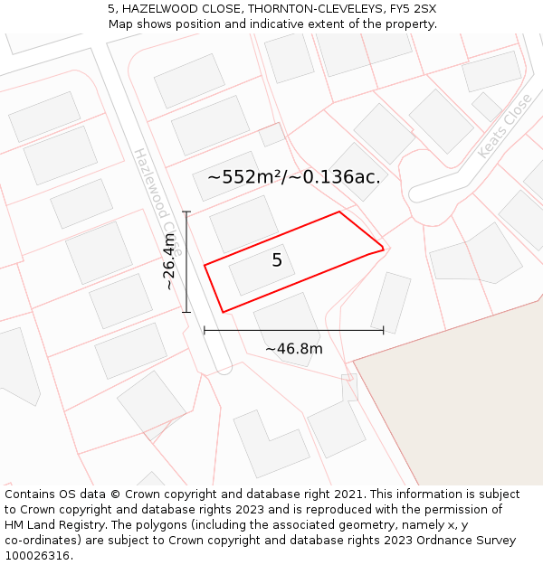 5, HAZELWOOD CLOSE, THORNTON-CLEVELEYS, FY5 2SX: Plot and title map