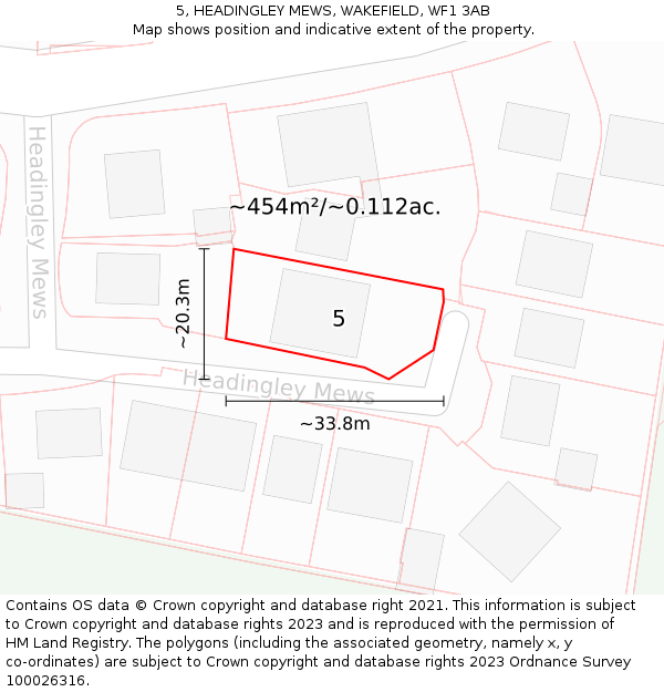 5, HEADINGLEY MEWS, WAKEFIELD, WF1 3AB: Plot and title map