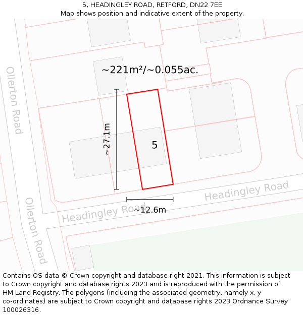 5, HEADINGLEY ROAD, RETFORD, DN22 7EE: Plot and title map