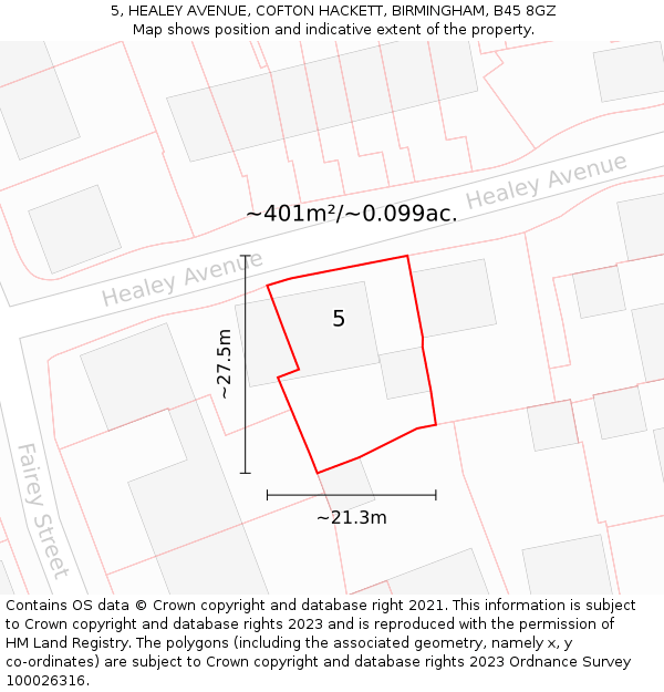 5, HEALEY AVENUE, COFTON HACKETT, BIRMINGHAM, B45 8GZ: Plot and title map
