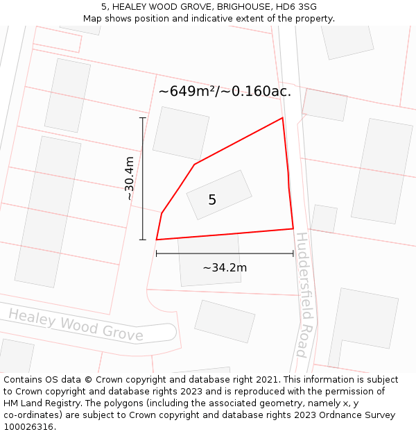 5, HEALEY WOOD GROVE, BRIGHOUSE, HD6 3SG: Plot and title map