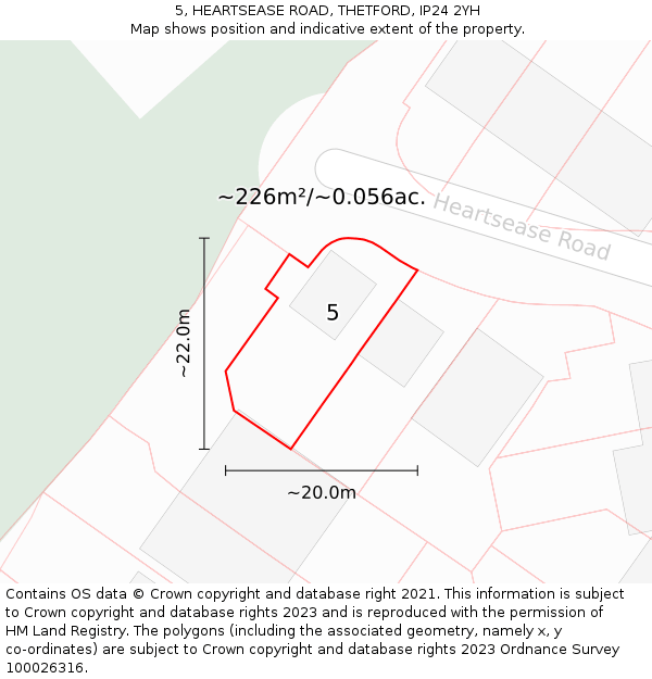 5, HEARTSEASE ROAD, THETFORD, IP24 2YH: Plot and title map