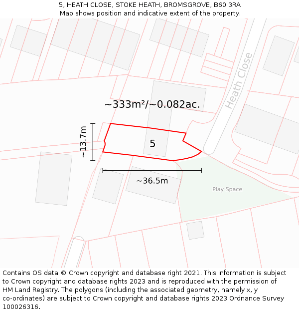 5, HEATH CLOSE, STOKE HEATH, BROMSGROVE, B60 3RA: Plot and title map
