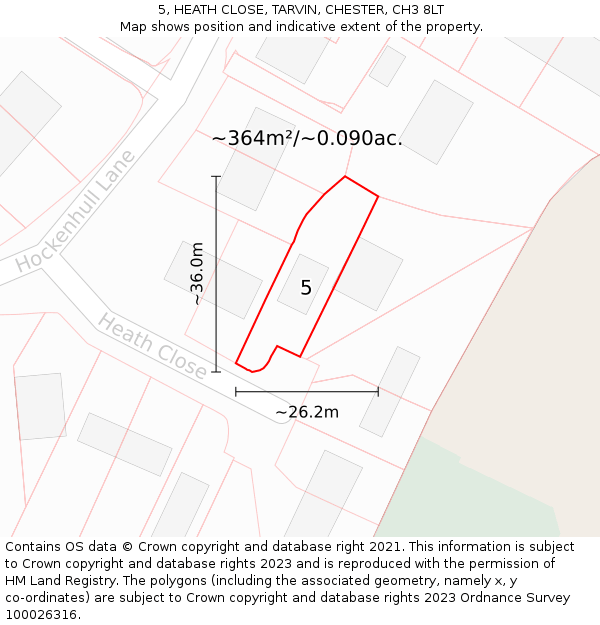 5, HEATH CLOSE, TARVIN, CHESTER, CH3 8LT: Plot and title map