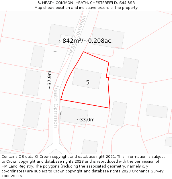 5, HEATH COMMON, HEATH, CHESTERFIELD, S44 5SR: Plot and title map