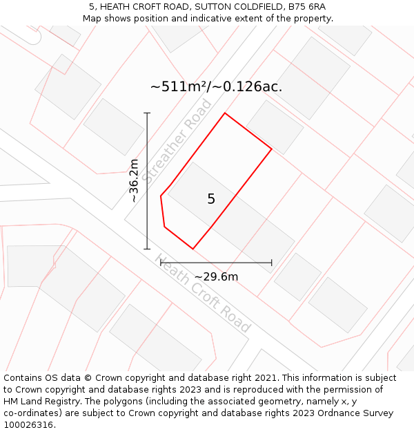 5, HEATH CROFT ROAD, SUTTON COLDFIELD, B75 6RA: Plot and title map