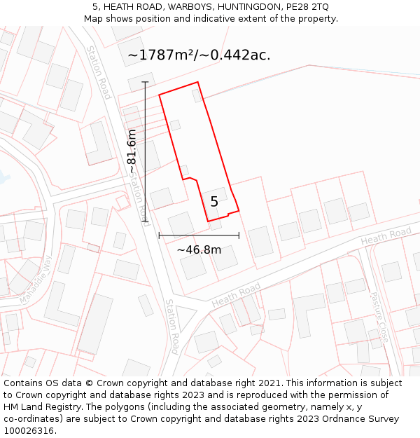 5, HEATH ROAD, WARBOYS, HUNTINGDON, PE28 2TQ: Plot and title map