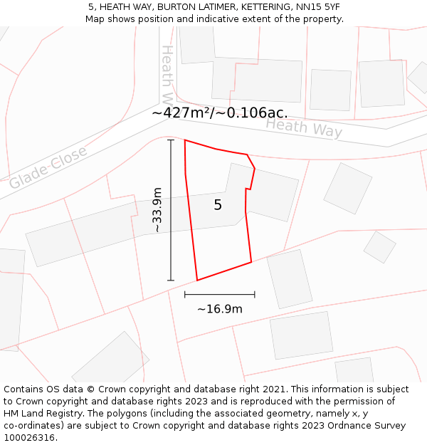 5, HEATH WAY, BURTON LATIMER, KETTERING, NN15 5YF: Plot and title map