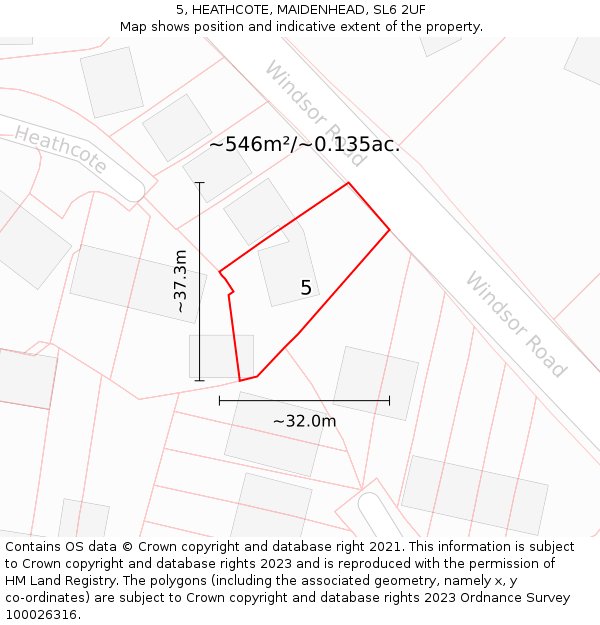 5, HEATHCOTE, MAIDENHEAD, SL6 2UF: Plot and title map
