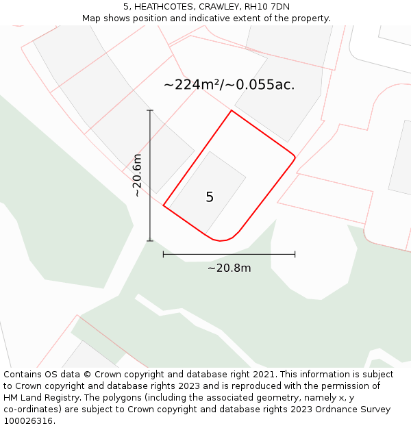 5, HEATHCOTES, CRAWLEY, RH10 7DN: Plot and title map