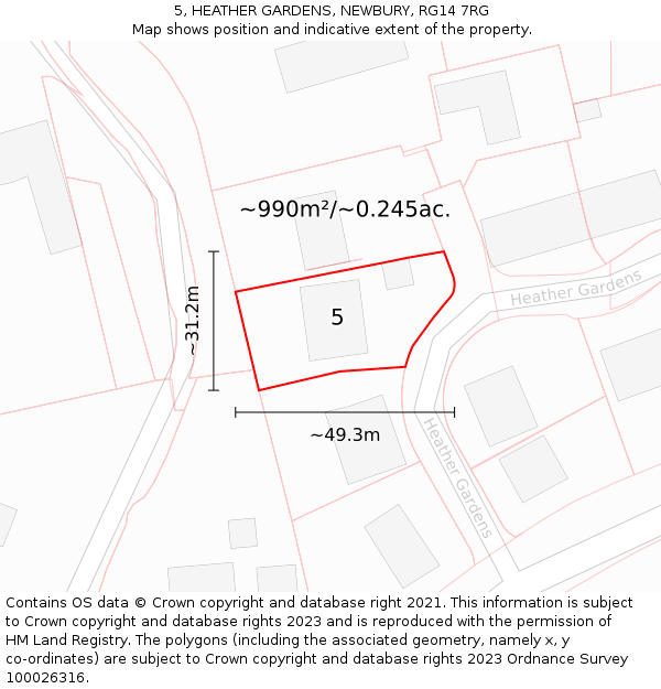 5, HEATHER GARDENS, NEWBURY, RG14 7RG: Plot and title map