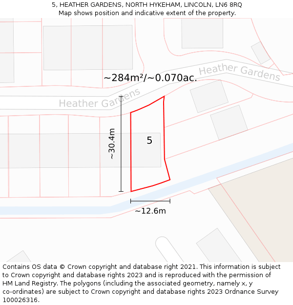 5, HEATHER GARDENS, NORTH HYKEHAM, LINCOLN, LN6 8RQ: Plot and title map