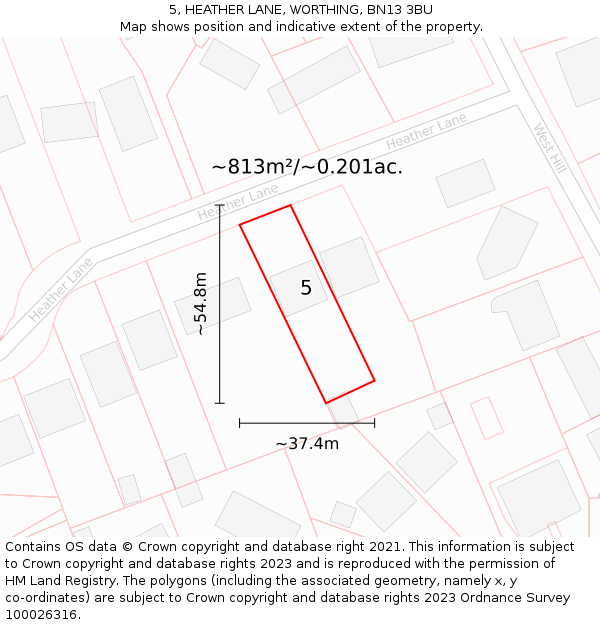 5, HEATHER LANE, WORTHING, BN13 3BU: Plot and title map
