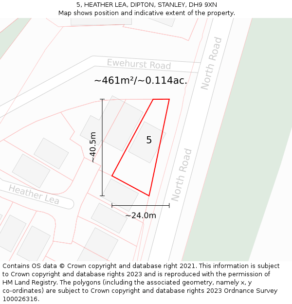 5, HEATHER LEA, DIPTON, STANLEY, DH9 9XN: Plot and title map