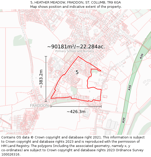 5, HEATHER MEADOW, FRADDON, ST. COLUMB, TR9 6GA: Plot and title map