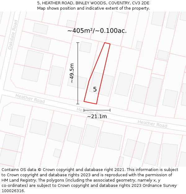 5, HEATHER ROAD, BINLEY WOODS, COVENTRY, CV3 2DE: Plot and title map