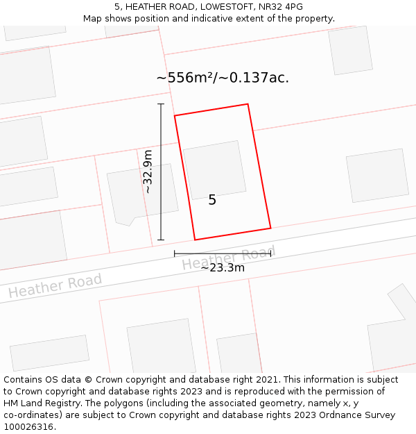 5, HEATHER ROAD, LOWESTOFT, NR32 4PG: Plot and title map