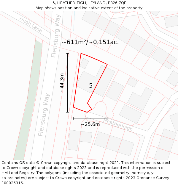 5, HEATHERLEIGH, LEYLAND, PR26 7QF: Plot and title map