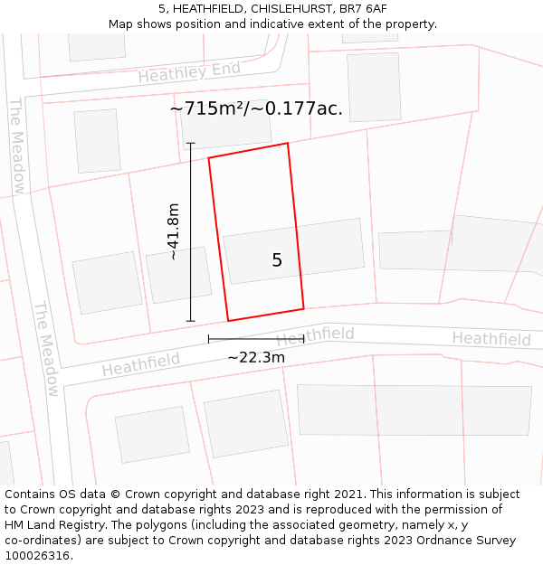5, HEATHFIELD, CHISLEHURST, BR7 6AF: Plot and title map