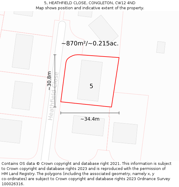 5, HEATHFIELD CLOSE, CONGLETON, CW12 4ND: Plot and title map