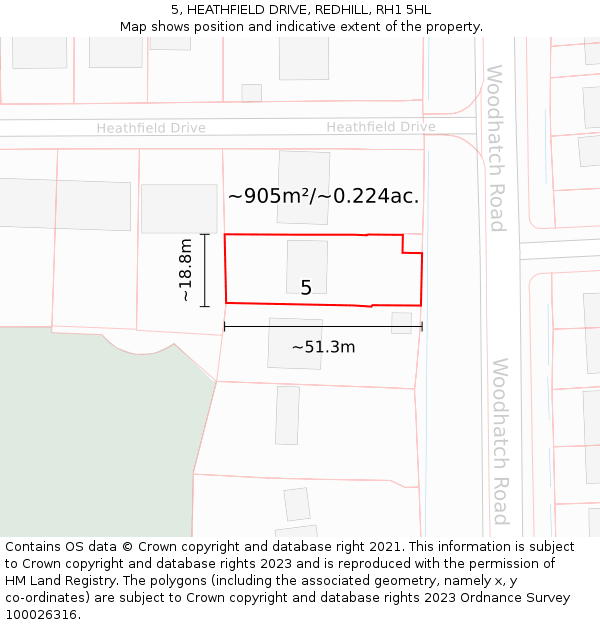 5, HEATHFIELD DRIVE, REDHILL, RH1 5HL: Plot and title map