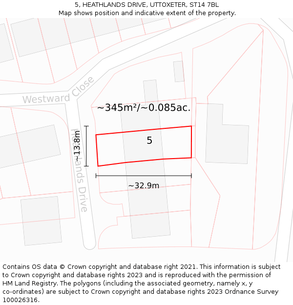 5, HEATHLANDS DRIVE, UTTOXETER, ST14 7BL: Plot and title map