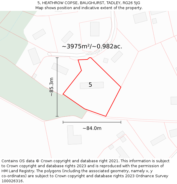5, HEATHROW COPSE, BAUGHURST, TADLEY, RG26 5JG: Plot and title map