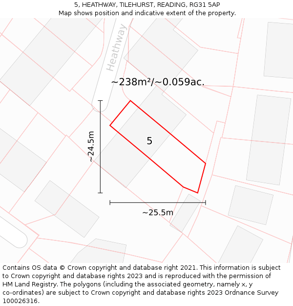 5, HEATHWAY, TILEHURST, READING, RG31 5AP: Plot and title map
