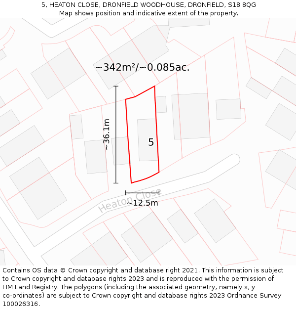 5, HEATON CLOSE, DRONFIELD WOODHOUSE, DRONFIELD, S18 8QG: Plot and title map