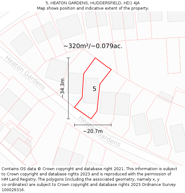 5, HEATON GARDENS, HUDDERSFIELD, HD1 4JA: Plot and title map
