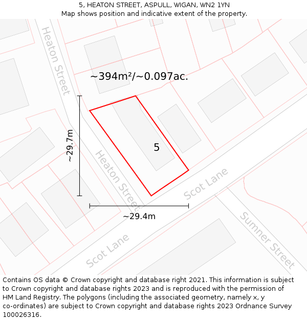 5, HEATON STREET, ASPULL, WIGAN, WN2 1YN: Plot and title map