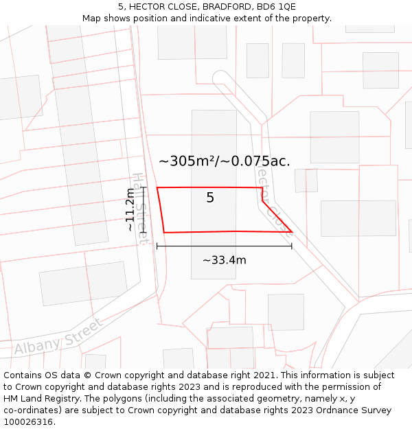 5, HECTOR CLOSE, BRADFORD, BD6 1QE: Plot and title map