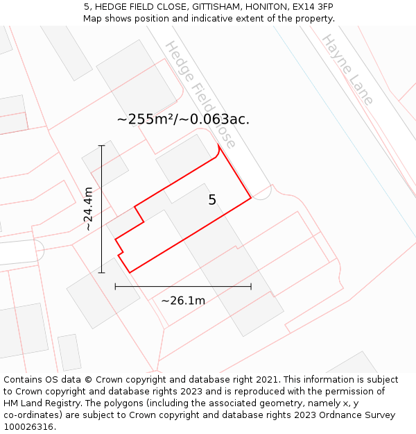 5, HEDGE FIELD CLOSE, GITTISHAM, HONITON, EX14 3FP: Plot and title map