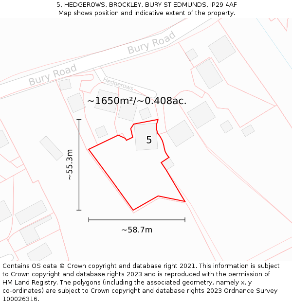 5, HEDGEROWS, BROCKLEY, BURY ST EDMUNDS, IP29 4AF: Plot and title map