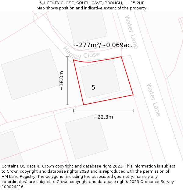 5, HEDLEY CLOSE, SOUTH CAVE, BROUGH, HU15 2HP: Plot and title map